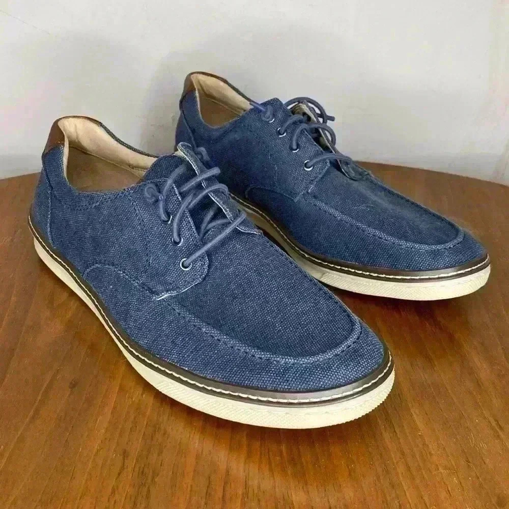 Johnston & Murphy McGuffey Blue Moc Toe Canvas Sneaker Shoe US 9 Sheepskin